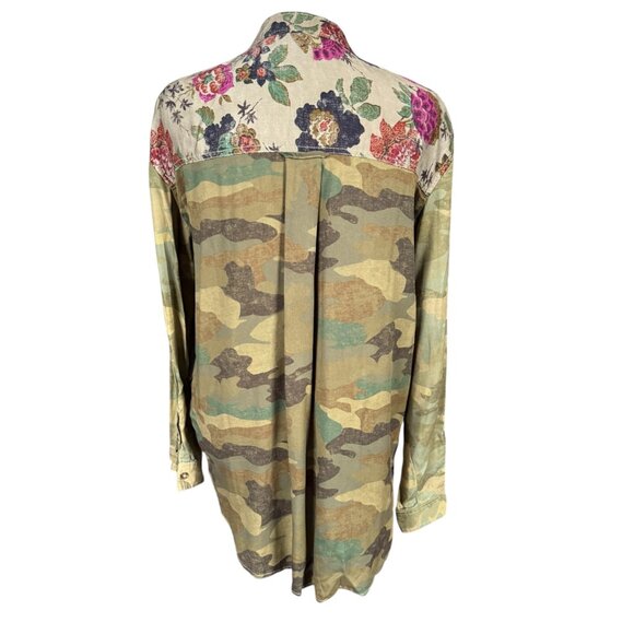 Pilcro by Anthropologie green pink floral camo button down shirt size XSP - Picture 4 of 13